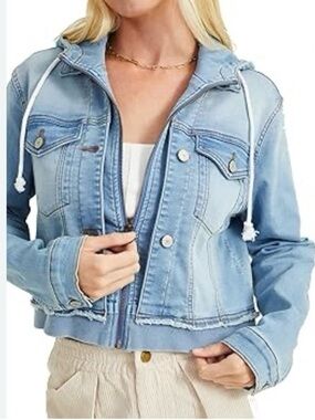 Altar’d State Rosey Denim Jacket Hooded Light Wash Zip Women’s Small NWT